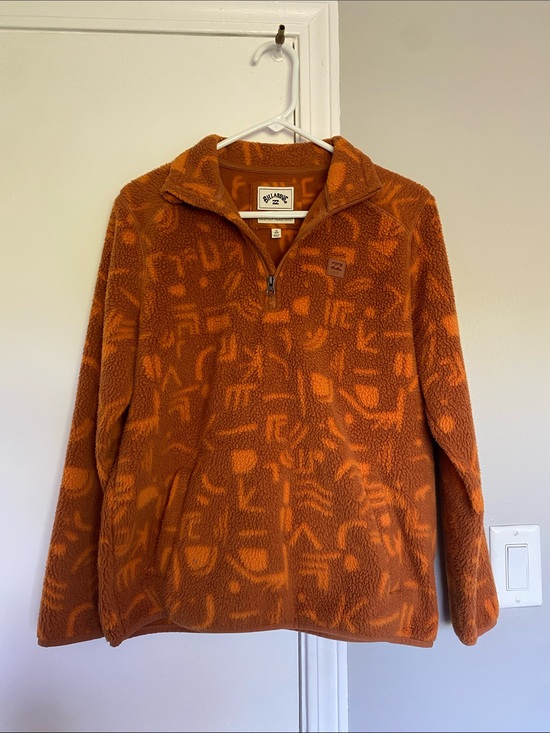 Billabong Jackets & Blazers - Billabong Rust Orange Patterned Quarter-Zip Fleece Pullover - Size M